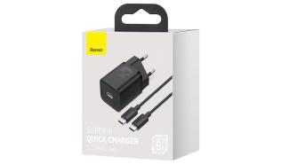 Baseus Quick Charge 3.0 PD uniwersalna ładowarka (zasilacz) sieciowa 230V / 1xUSB-C (5V/3A, 9V/2.77A, 12V/2.1A 25W) (czarny) [TZCCSUP-L01]
