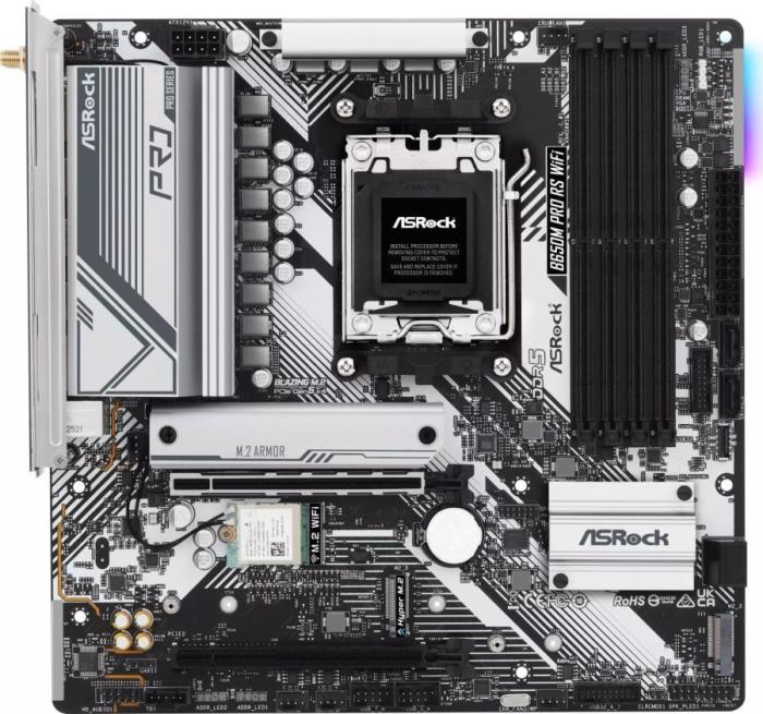 Asrock B650M PRO RS WIFI (AMD B650) [AM5, 4xDDR5 do 7200MHz, (HDMI 2.1, DP 1.4) (4xM.2, 1xPCIe 4.0 x16, 1xPCIe 4.0 x16 (x4)), WiFi 6E, BT 5.2, micro ATX]