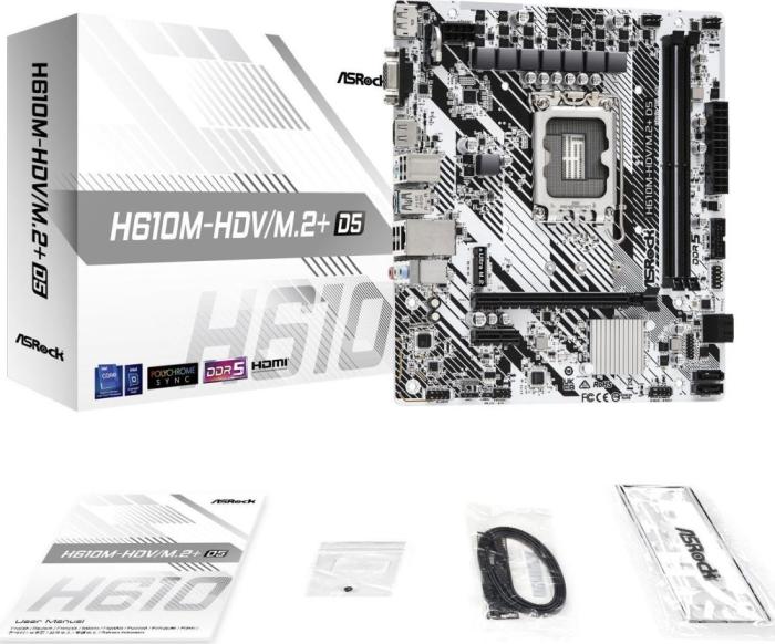 Asrock H610M-HDV/M.2+D5 (Intel H610) [S1700, 2xDDR5 do 5600MHz, (VGA, HDMI 2.1, DP 1.4) (1xM.2, 1xPCIe 4.0 x16, 1xPCIe 3.0 x1) micro ATX]