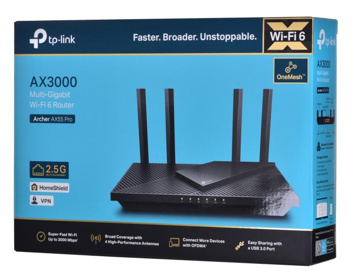 TP-Link Wireless Gigabit Router WiFi 6 AX3000 574/2402MBps/s 2.5Gb 1xUSB 3.0 [Archer AX55 Pro]