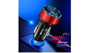 Olaf Ładowarka samochodowa QuickCharge 3.0 LED (12-24V, 3A, 2xUSB) [AA0342]