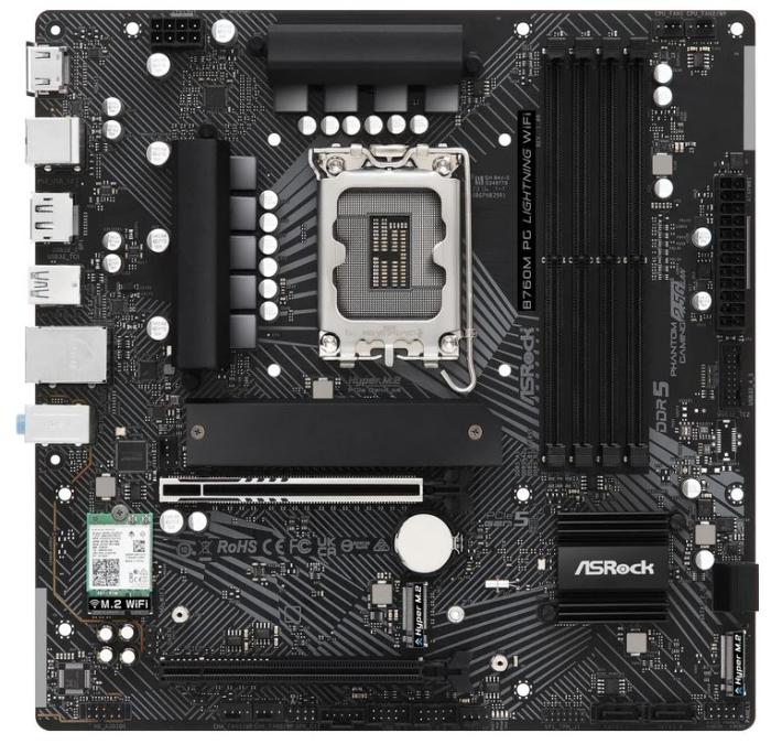 Asrock B760M PG Lightning WiFi (Intel B760) [S1700, 4xDDR5 do 7200MHz, (HDMI 2.1, DP 1.4) (2xM.2, 1xPCIe 5.0 x16, 1xPCIe 3.0 x16 (x4)), WiFi 6E, BT 5.3, micro ATX]