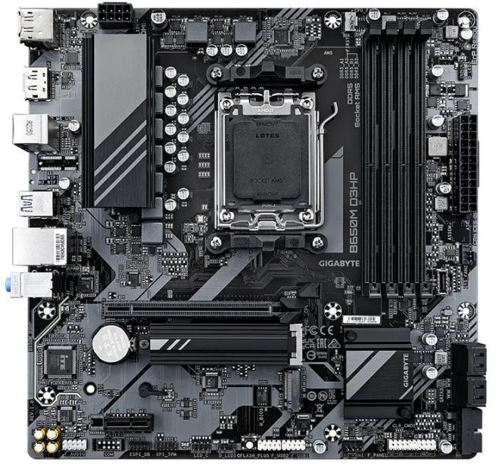 Gigabyte B650M D3HP (AMD B650) [AM5, 4xDDR5 do 7600MHz, (HDMI 2.1, 2xDP 1.4) (2xM.2, 1xPCIe 4.0 x16, 1xPCIe 3.0 x1), micro ATX]