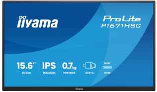 (15) 15.6 Iiyama P1671HSC-B1 (IPS dotykowa, 1920x1080, 250, 3ms, 60Hz) (1xMiniHDMI, 2xUSB-C) głośniki, czarny
