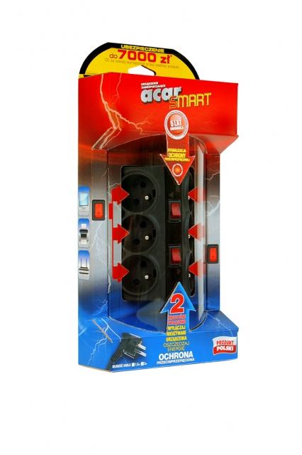Acar Smart (3.0m) 6 gniazd (czarny) [W0154]