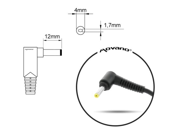 Movano zasilacz do laptopa COMPAQ, HP, TOSHIBA 19V / 2.1A / 40W z wtyczką 4.0x1.7mm [HP1921]
