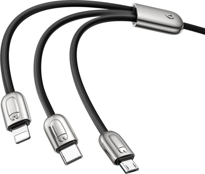 Baseus 3w1 kabel ładowania i transmisji (3A) USB micro, Lightning, USB-C (M) / USB 3.0 (M) (1.2 m) (czarny) [CAMLT-PG01]
