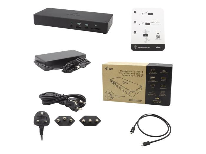 I-TEC Thunderbolt 3 Docking Station 1xDP 1xHDMI 1xTB3 1xGLAN 1xUSB-C 1xUSB 3.1 Gen2 4xUSB 3.0 1xSD Cardreader 1x Audio/Mic 96W PD [TB3TRIPLEDOCKPD]