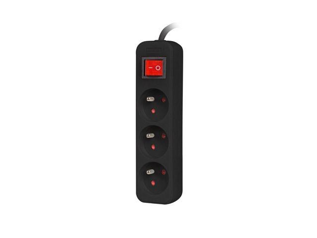 Lanberg PS1 PL (3.0m) czarny (3 gniazda z wyłącznikiem) [PS1-03E-0300-BK]