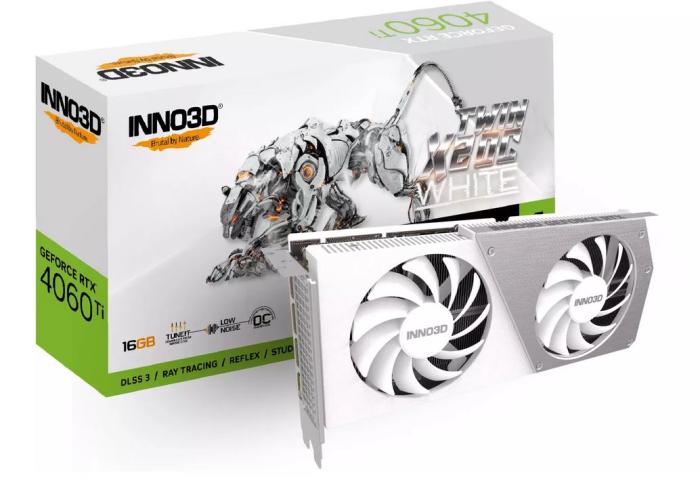 GeForce PCI-E RTX4060Ti Inno3D 8GB GDDR6 Twin X2 OC White [N406T2-16D6X-178055W] (1xHDMI 2.1a, 3xDP 1.4a) (128-bit, PCI-E 4.0)