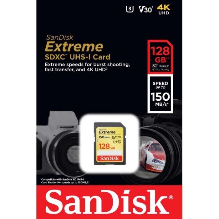 Secure Digital 128GB Sandisk SDXC Extreme V30 UHS-I U3 (150/70MB/s) [SDSDXV5-128G-GNCIN]