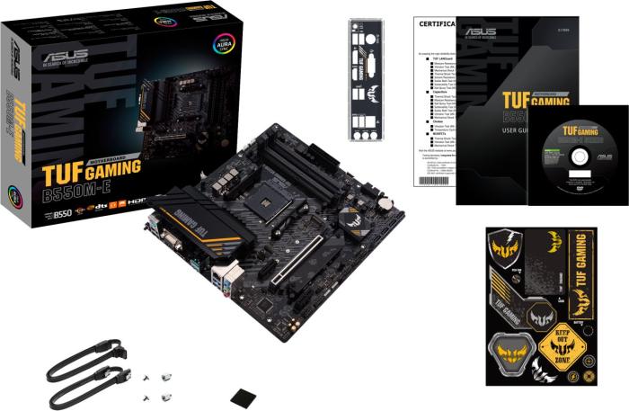 Asus TUF GAMING B550M-E (AMD B550) [AM4, 4xDDR4 do 4866MHz, (VGA, DVI, HDMI 2.1) (2xM.2, 1xPCIe 4.0 x16, 1xPCIe 3.0 x1), micro ATX]