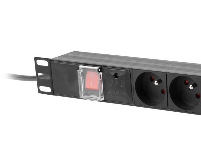 Lanber Rack 1U PDU PL do UPS (2.0m) czarny (7 gniazd) [PDU-07E-0200-IEC-BK]
