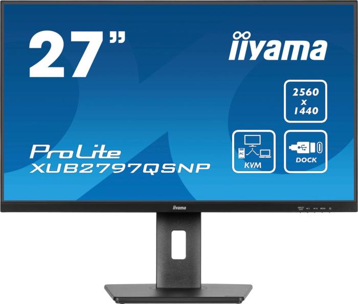 27’’ Iiyama ProLite XUB2797QSNP-B1 (IPS LED, 2560x1440, 300, 1300:1, 99% sRGB, 1ms, 100Hz) (HDMI 2.0, DP 1.4, 3xUSB 3.2 Gen1, USB-C 15W, USB-C PD96W) pivot, głośniki (2x2W), czarny