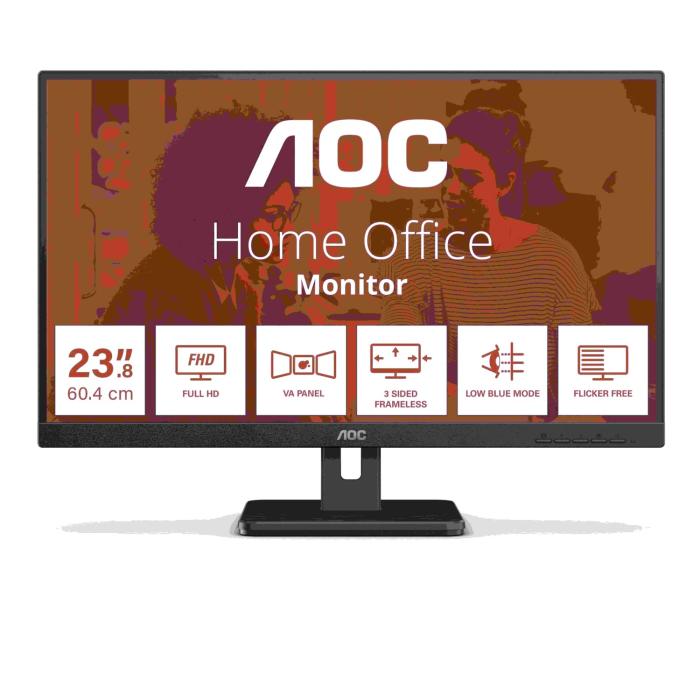 24’’ AOC 24E3UM (VA LED, 1920x1080, 300, 4ms, 75HZ) (VGA, HDMI 1.4, HDCP 1.4, DP 1.2) głośniki, czarny