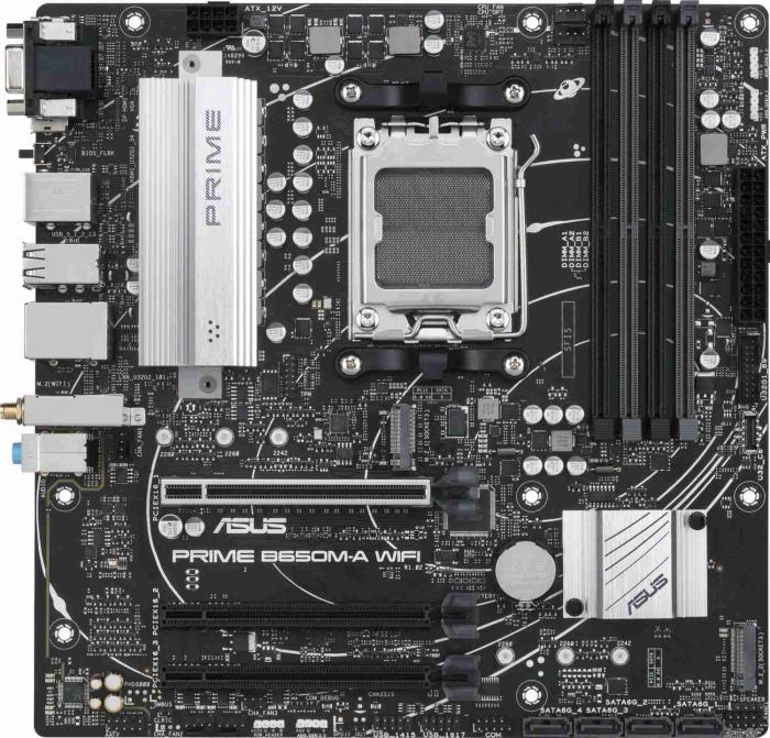 Asus PRIME B650M-A WIFI (AMD B650) [AM5, 4xDDR5 do 5600MHz, (VGA, HDMI 2.1, DP 1.4) (2xM.2, 1xPCIe 4.0 x16, 2xPCIe 4.0 x16 (x1)), WiFi 6, BT 5.2, micro ATX]