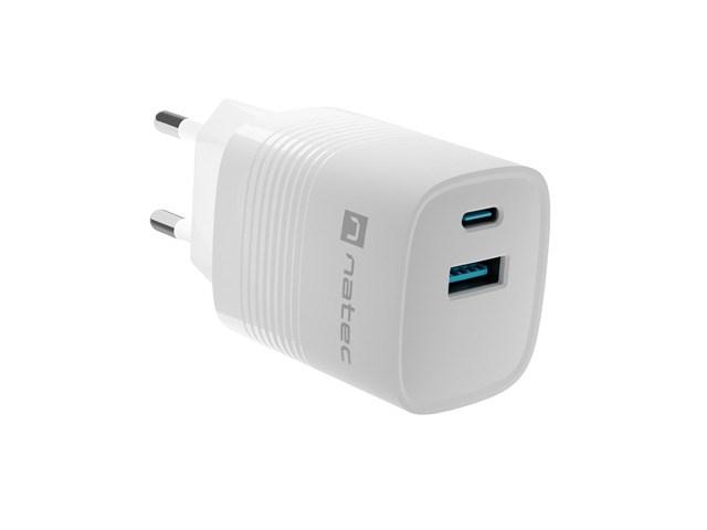 Ładowarka sieciowa Natec Ribera GaN 30W Quick Charge 3.0 1xUSB-C/1xUSB-A (5V-12V/3A/30W) (biały) [NUC-2140]