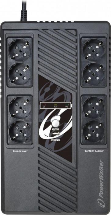 UPS POWERWALKER LINE-INTERACTIVE 1000VA MS 8X SCHUKO, RJ45 IN/OUT, USB HID, USB ŁADOWARKA [VI 1000 MS]