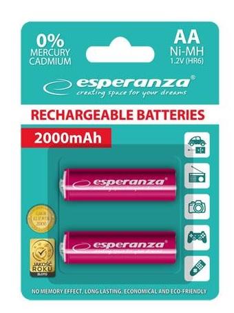 Esperanza akumulatory AA 2000 mAh Ni-MH (2 szt.) (czerwony) [EZA103R]