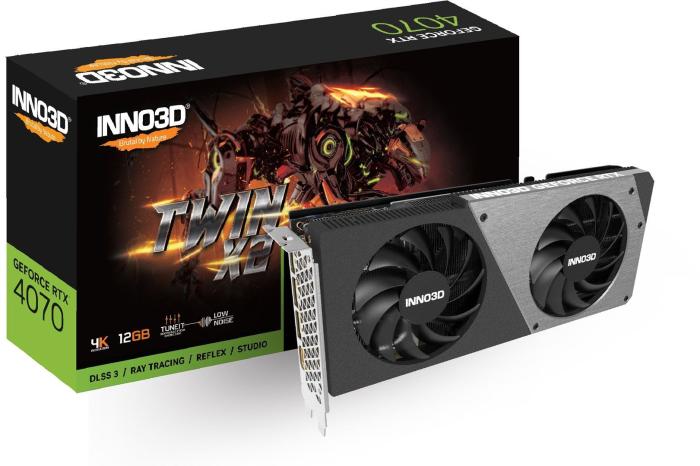 GeForce PCI-E RTX4070 INNO3D 12GB GDDR6X Twin X2 [N40702-126X-185252N] (1xHDMI 2.1a, 3xDP 1.4a) (192-bit, PCI-E 4.0)