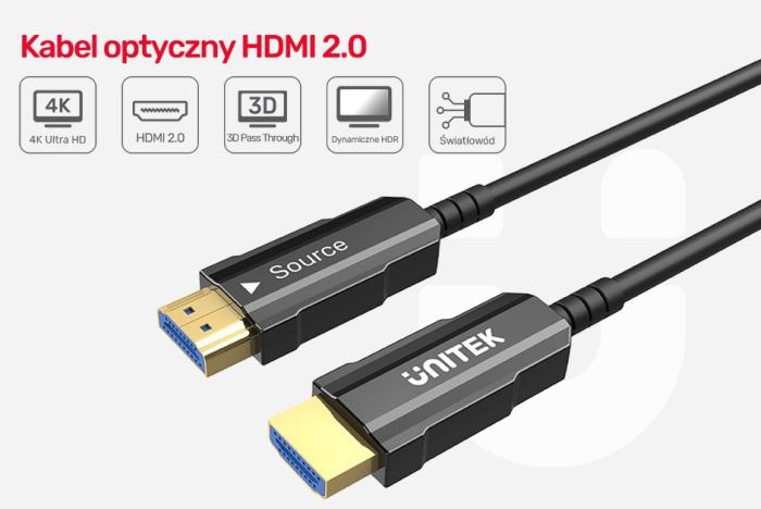 Unitek Kabel optyczny HDMI 2.0 AOC 4K 60Hz (50m) [C11072BK-50M]