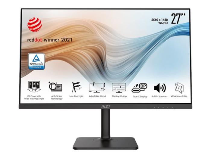 27’’ MSI Modern MD272QP (IPS LED, 2560x1440, 250, 4ms, 75Hz) (HDMI, DP 1.2, 3xUSB 2.0, USB-C/DP) pivot, głośniki, czarny