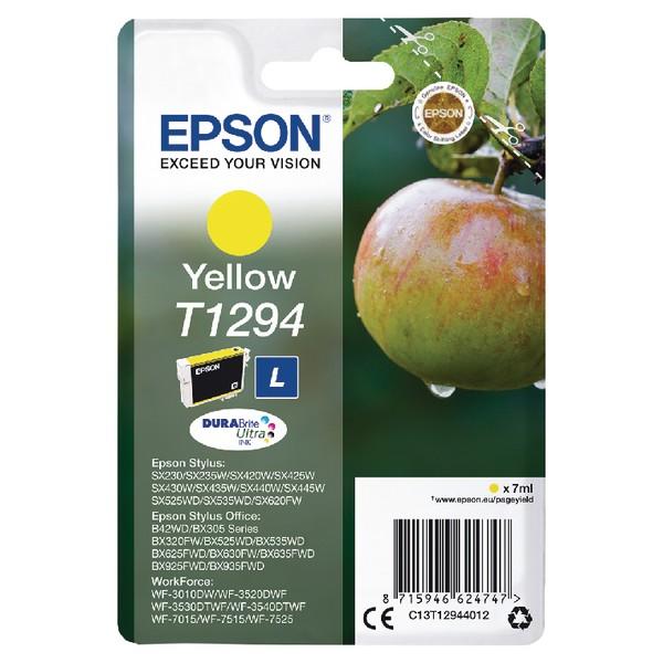 C13T12944012 (T1294) - yellow, oryginalny wkład z atramentem Epson, 7 ml, 445 stron (Epson Stylus Office BX305F, BX305FW, BX320FW, BX525WD, BX625FWD, B42WD, BX925FWD, BX535WD, BX935FWD)