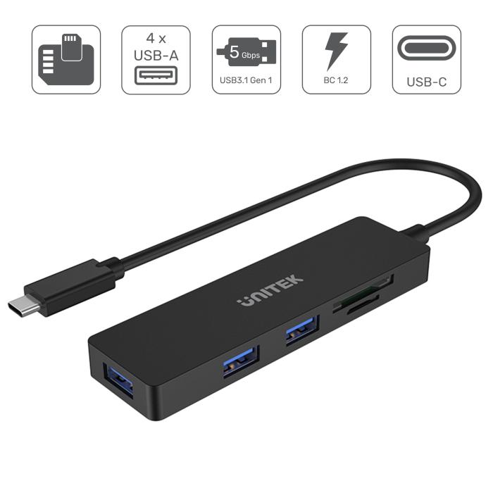 Unitek H1108B USB-C Hub (3 x USB 3.1 Gen 1, SD/microSD)
