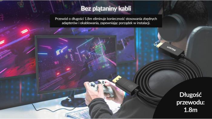 Unitek Kabel DisplayPort M 1.2 / HDMI 2.0 4K@60Hz (miedziane żyły) (1.8m) [V1608A]