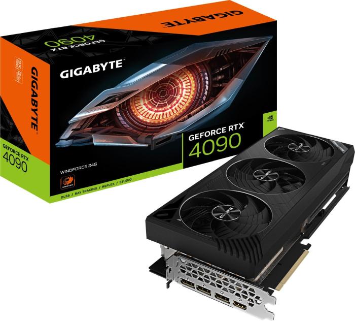 GeForce PCI-E RTX4090 Gigabyte 24GB GDDR6X Windforce [GV-N4090WF3-24GD] (1xHDMI 2.1, 3xDP 1.4a) (384-bit, PCI-E 4.0)