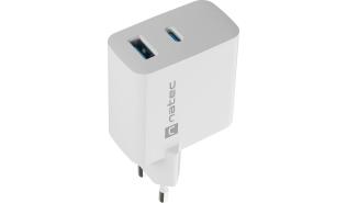 Ładowarka sieciowa Natec Ribera GaN 65W Quick Charge 3.0 1xUSB-C/1xUSB-A (5V-20V/3.25A/65W) (do laptopów z Power Delivery) (biały) [NUC-2144]