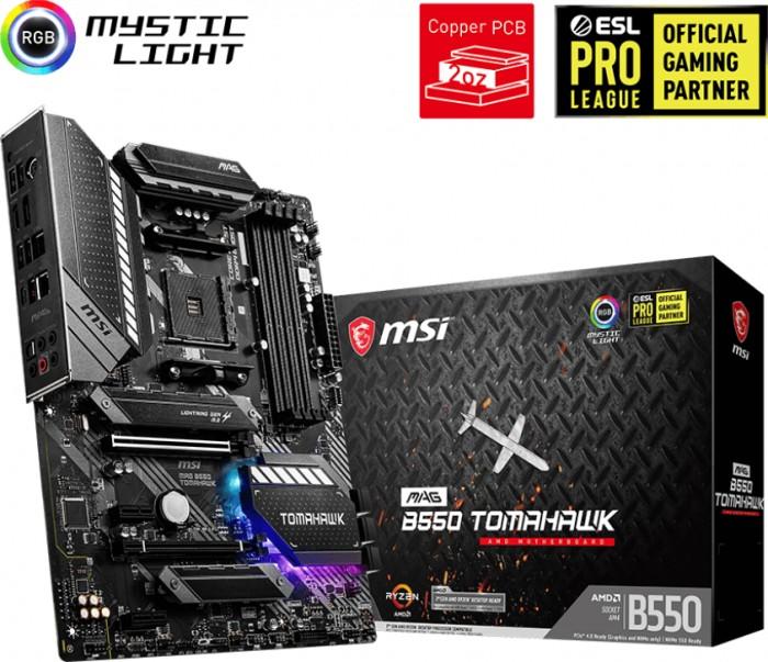 MSI MAG B550 TOMAHAWK (AMD B550) [AM4, 4xDDR4 do 4866MHz, (HDMI 2.1, DP 1.4) (2xM.2, 1xPCIe 4.0 x16, 1xPCIe 3.0 x16 (x4), 2xPCIe 3.0 x1), ATX]