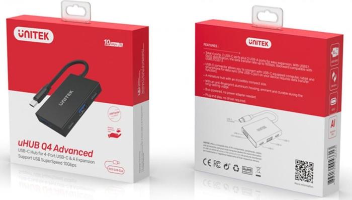 Unitek H1302A USB-C Hub (2xUSB-A 3.1 Gen2 10Gb, 2xUSB-C 10Gb) (12 cm)
