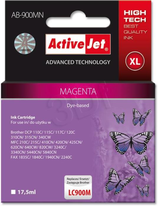 AB-900MN - magenta, wkład z atramentem ActiveJet, 17,5 ml (zamiennik LC900M) (DCP-110C, 115C, 117C, 120C, 310CN, 340CN, MFC-210C, 215C, 3240C, 3340C, 410CN, 425C, 5440CN, 5840C)