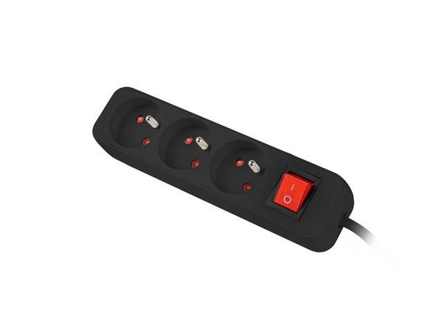 Lanberg PS1 PL (3.0m) czarny (3 gniazda z wyłącznikiem) [PS1-03E-0300-BK]